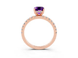 Rose gold Emerald Cut Amethyst Solitaire Ring with Round  Pavé Band and Four-Prong Setting_47