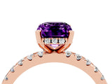 Rose gold Emerald Cut Amethyst Solitaire Ring with Round  Pavé Band and Four-Prong Setting_48
