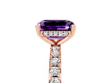Rose gold Emerald Cut Amethyst Solitaire Ring with Round  Pavé Band and Four-Prong Setting_49