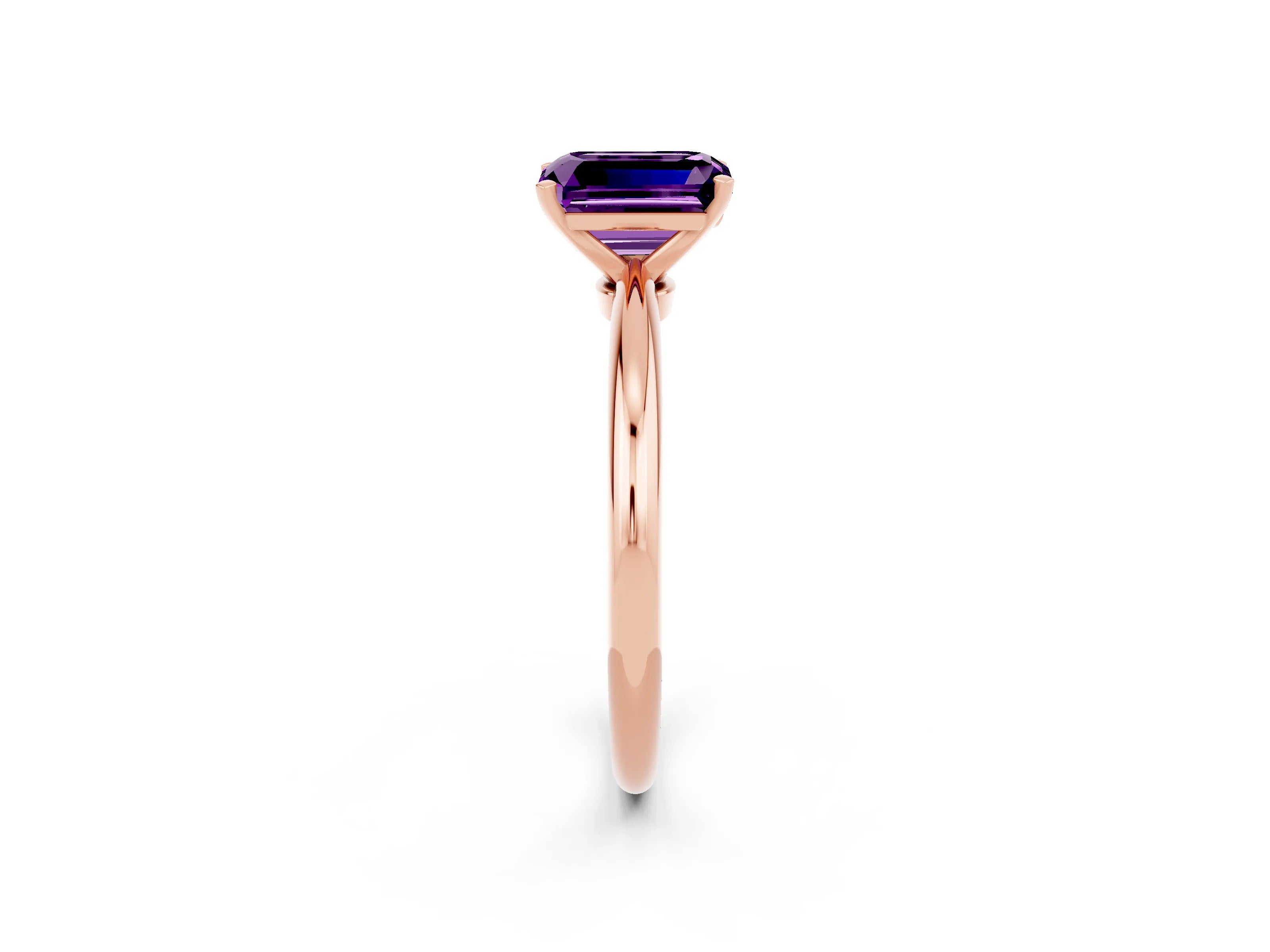 Rose gold Emerald Cut Amethyst Solitaire Ring with Six-Prong Setting and Classic Band_2