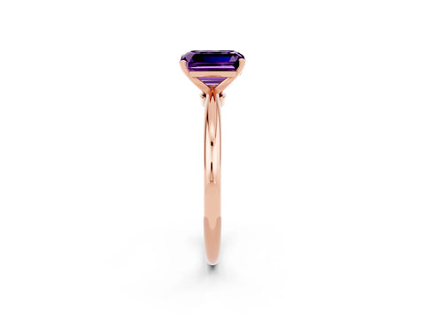 Rose gold Emerald Cut Amethyst Solitaire Ring with Six-Prong Setting and Classic Band_2