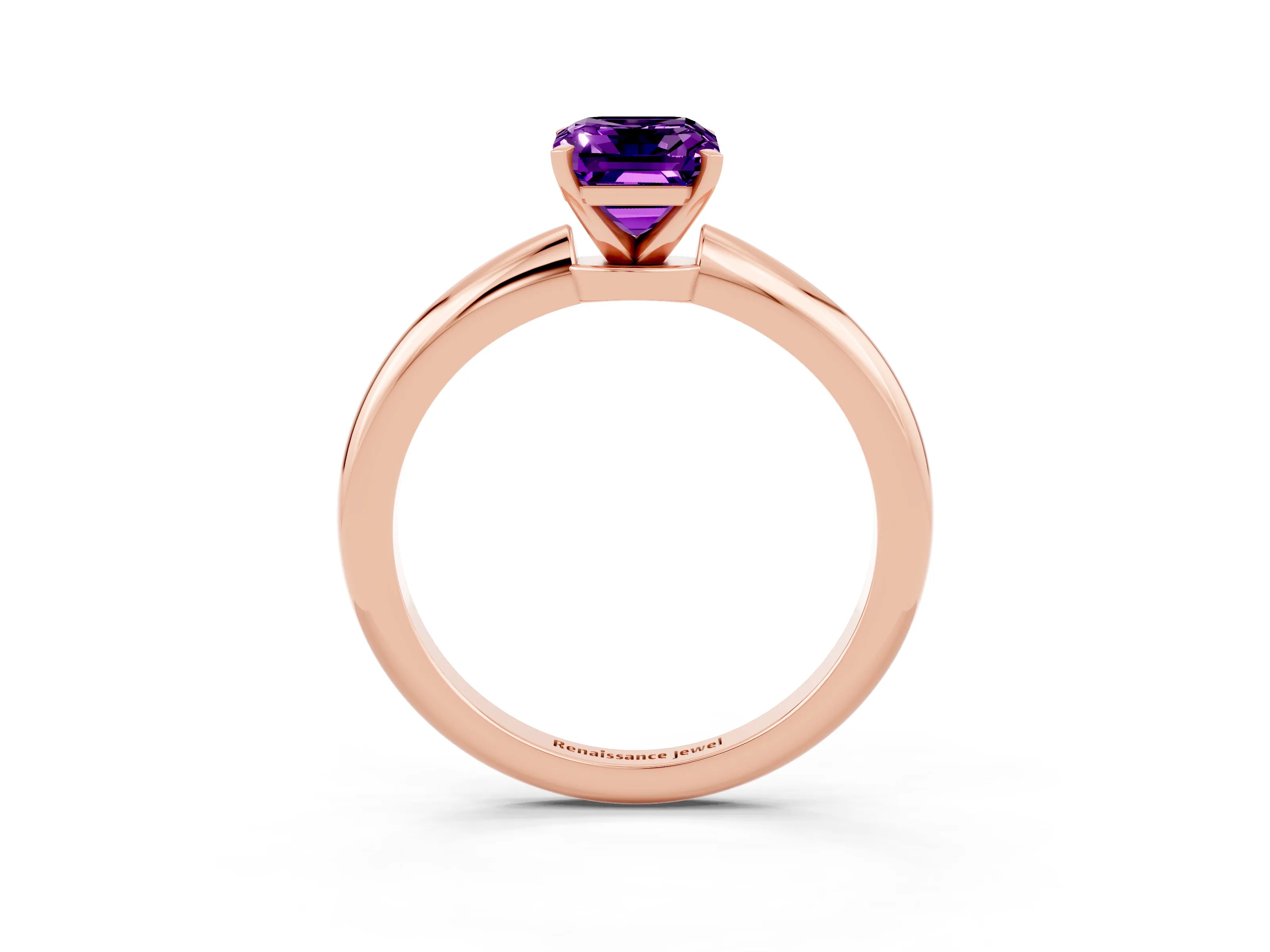 Rose gold Emerald Cut Amethyst Solitaire Ring with Six-Prong Setting and Classic Band_3