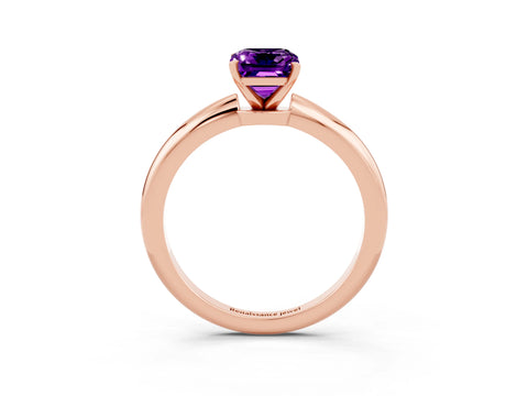 Rose gold Emerald Cut Amethyst Solitaire Ring with Six-Prong Setting and Classic Band_3