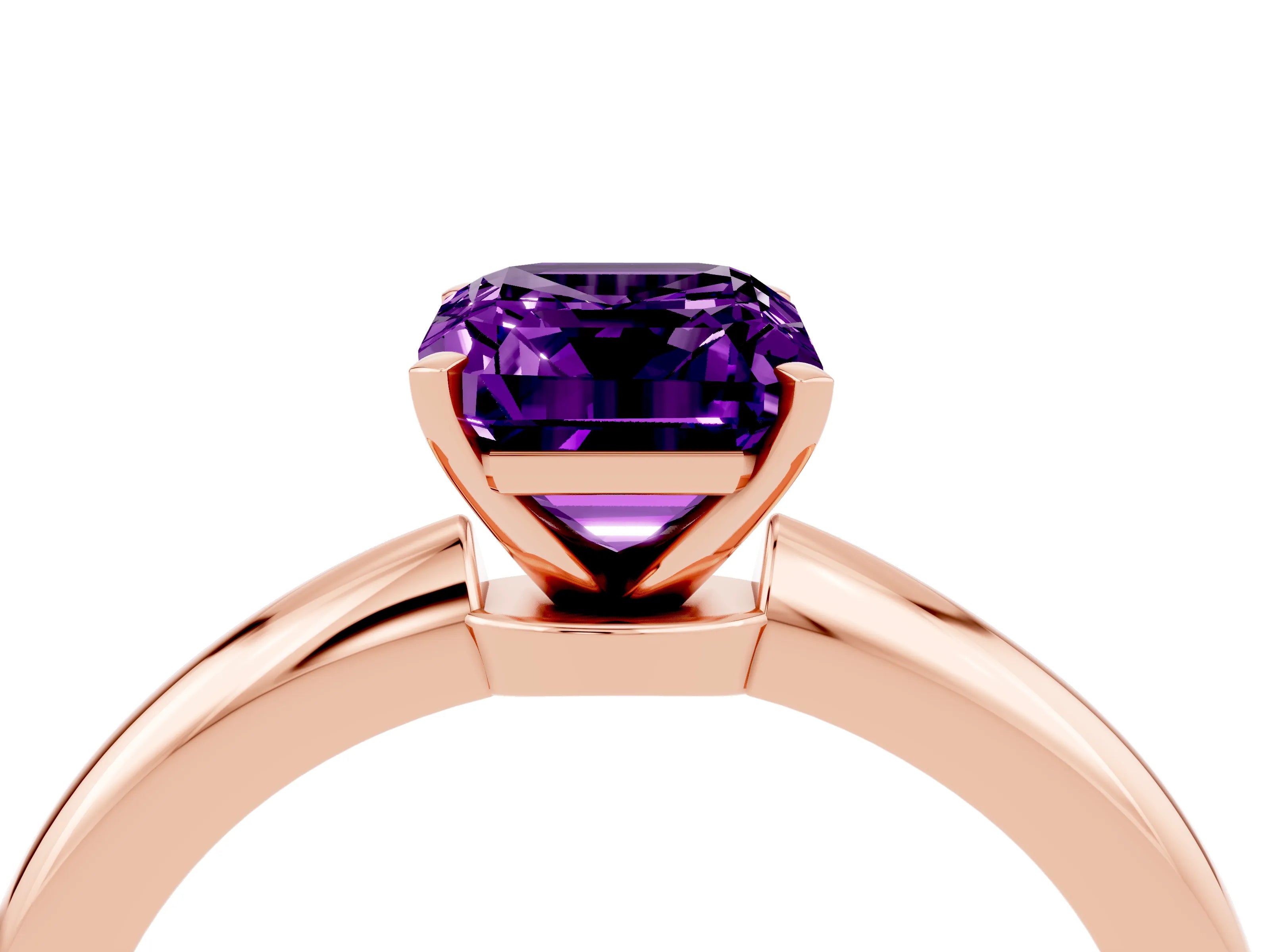 Rose gold Emerald Cut Amethyst Solitaire Ring with Six-Prong Setting and Classic Band_4