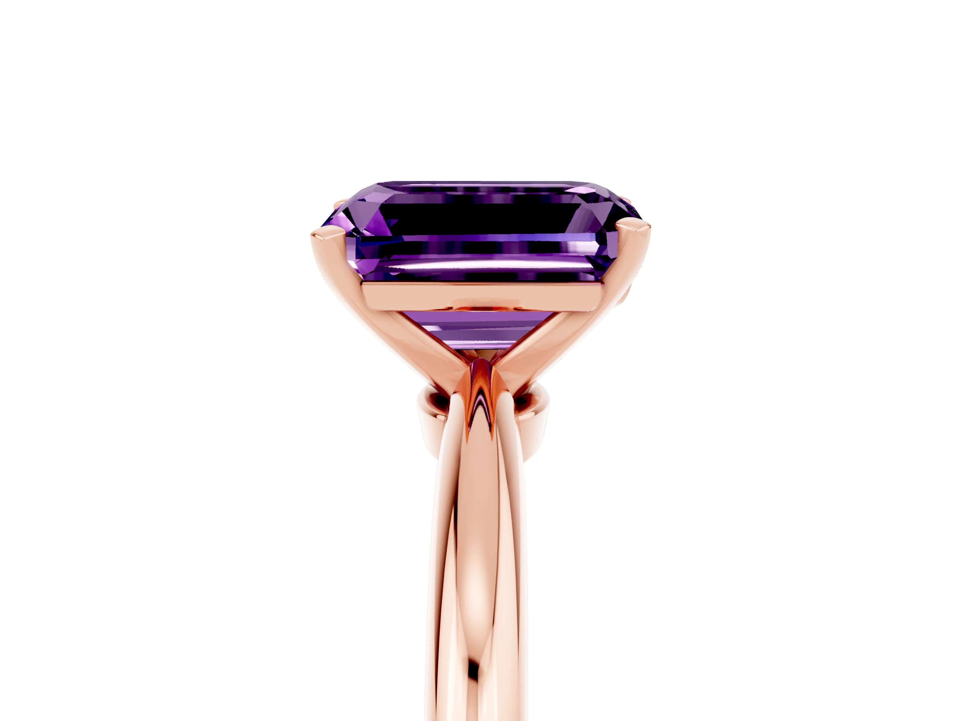 Rose gold Emerald Cut Amethyst Solitaire Ring with Six-Prong Setting and Classic Band_5