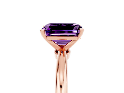 Rose gold Emerald Cut Amethyst Solitaire Ring with Six-Prong Setting and Classic Band_5
