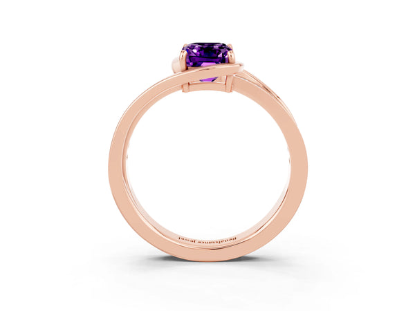 Rose gold Emerald Cut Amethyst Solitaire Ring with Split Shank and Prong Setting