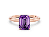 Rose gold Emerald Cut Amethyst Solitaire Ring with Thin Band and Four-Prong Setting_12