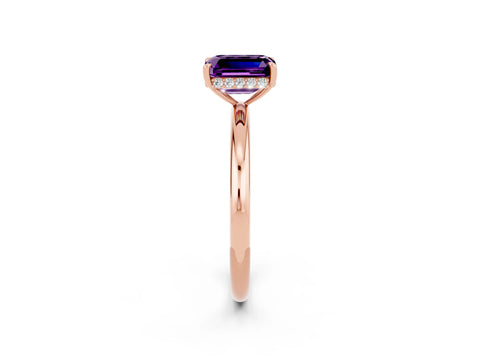 Rose gold Emerald Cut Amethyst Solitaire Ring with Thin Band and Four-Prong Setting_14