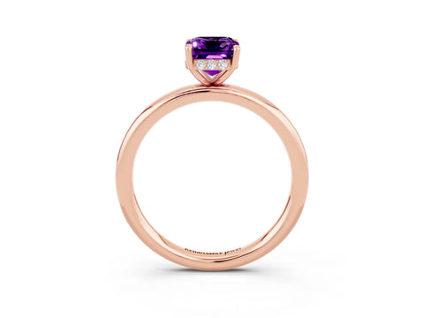 Rose gold Emerald Cut Amethyst Solitaire Ring with Thin Band and Four-Prong Setting_15