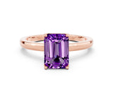 Rose gold Emerald Cut Amethyst Solitaire Ring with Thin Band and Prong Setting_12