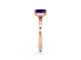 Rose gold Emerald Cut Amethyst Solitaire Ring with Thin Band and Prong Setting_14