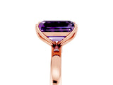 Rose gold Emerald Cut Amethyst Solitaire Ring with Thin Band and Prong Setting_17