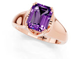 Rose gold Emerald Cut Amethyst Solitaire Ring with Wide Band and Prong Setting_1