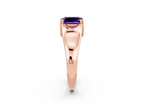 Rose gold Emerald Cut Amethyst Solitaire Ring with Wide Band and Prong Setting_2