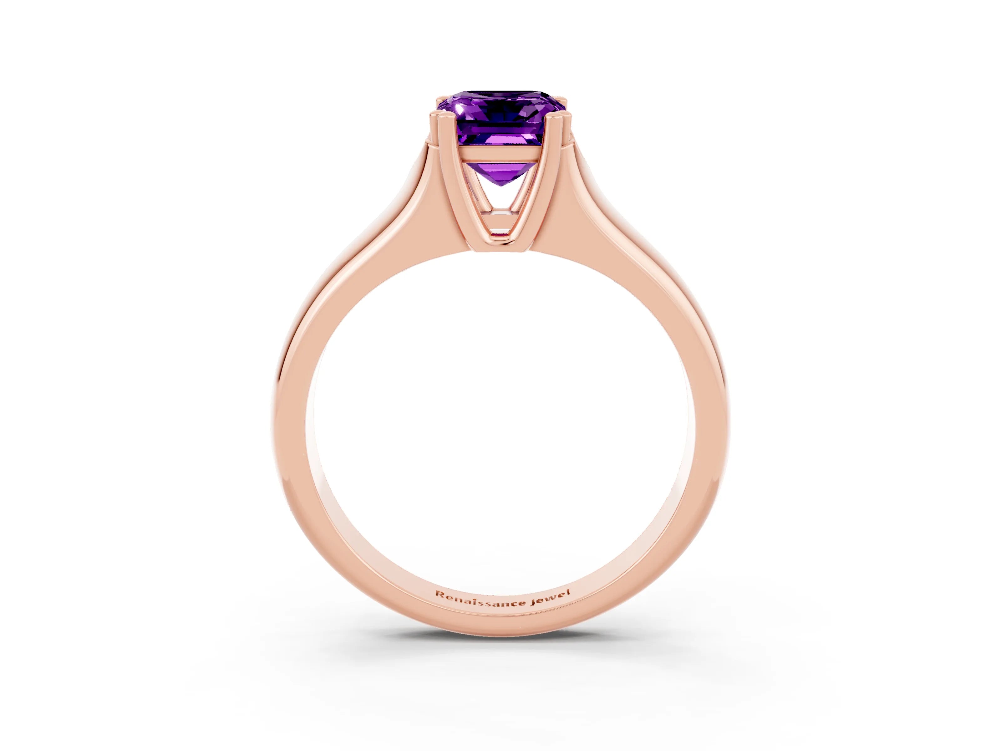 Rose gold Emerald Cut Amethyst Solitaire Ring with Wide Band and Prong Setting_3
