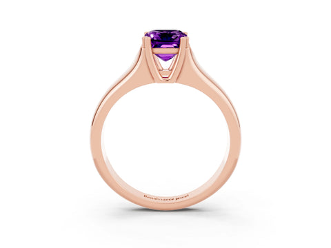 Rose gold Emerald Cut Amethyst Solitaire Ring with Wide Band and Prong Setting_3