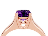 Rose gold Emerald Cut Amethyst Solitaire Ring with Wide Band and Prong Setting_4