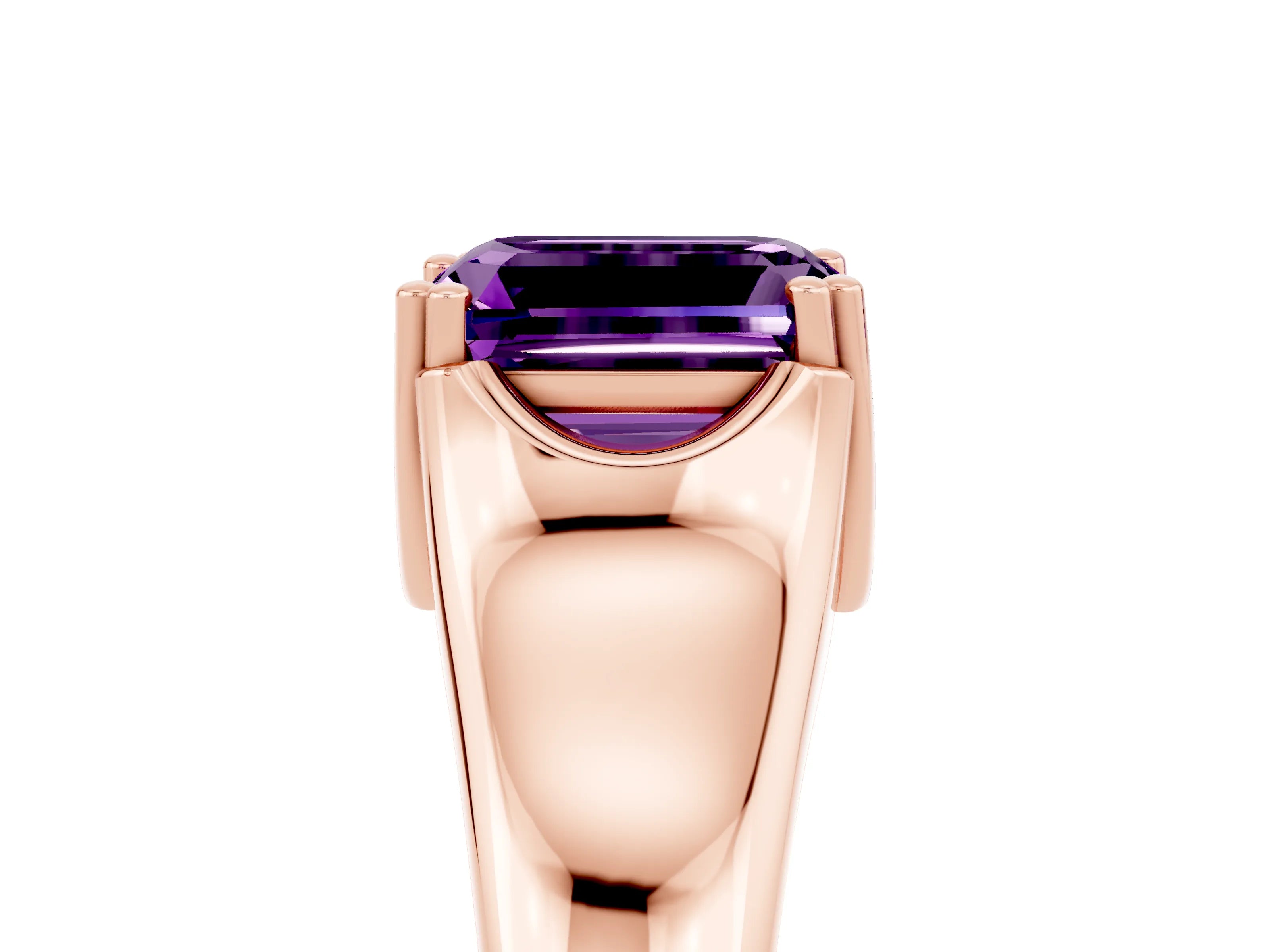 Rose gold Emerald Cut Amethyst Solitaire Ring with Wide Band and Prong Setting_5