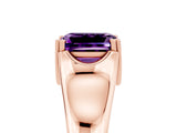 Rose gold Emerald Cut Amethyst Solitaire Ring with Wide Band and Prong Setting_5