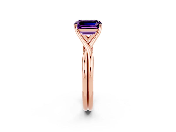 Rose gold Emerald Cut Amethyst Solitaire Twist Band Prong Setting Ring
