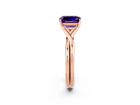 Rose gold Emerald Cut Amethyst Solitaire Twist Band Prong Setting Ring_50