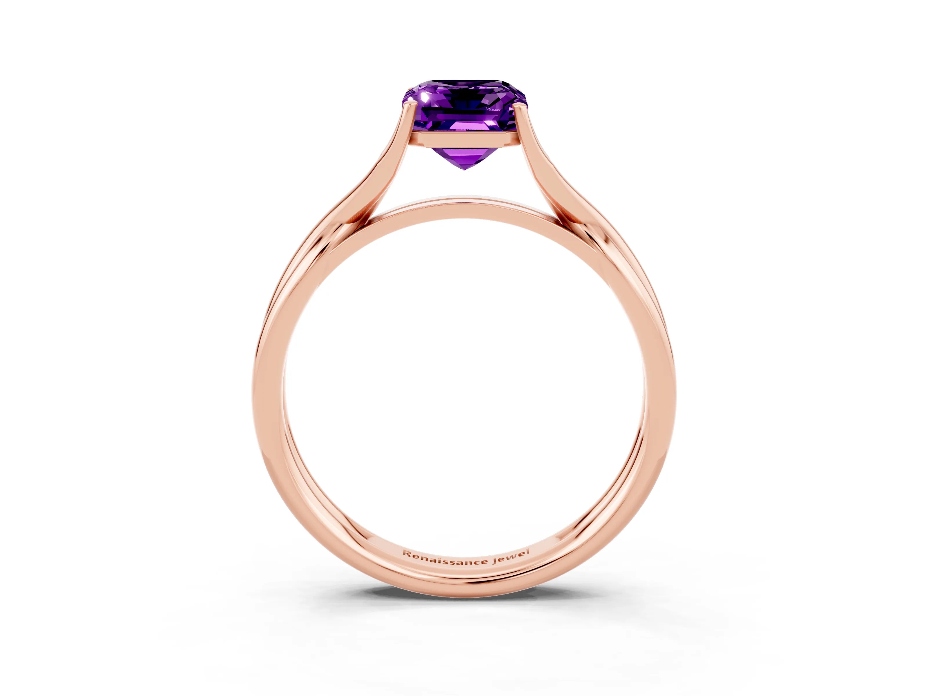 Rose gold Emerald Cut Amethyst Solitaire Twist Band Prong Setting Ring_51
