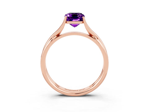 Rose gold Emerald Cut Amethyst Solitaire Twist Band Prong Setting Ring_51