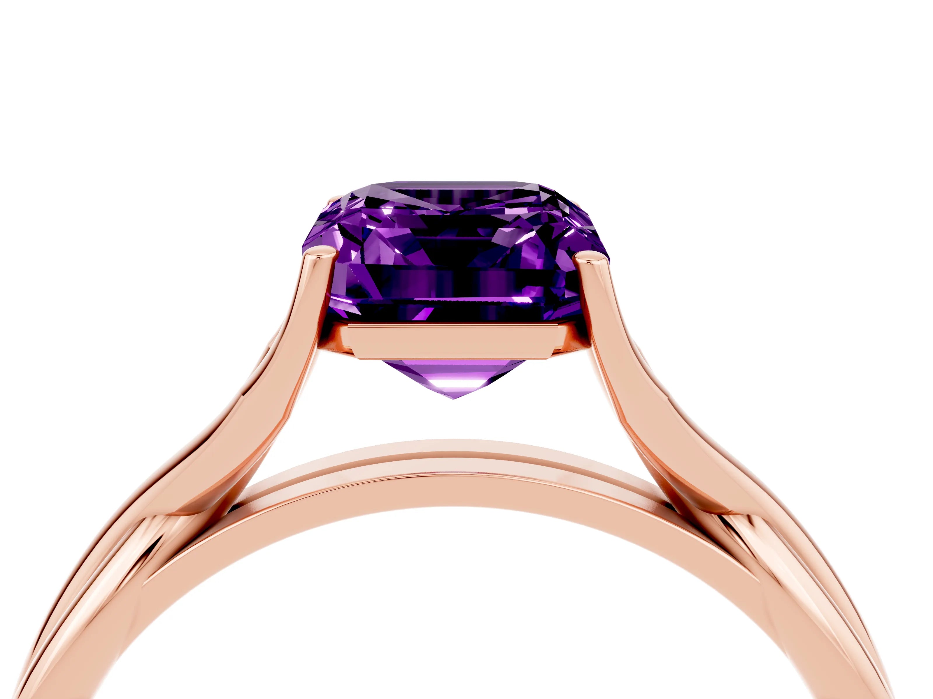 Rose gold Emerald Cut Amethyst Solitaire Twist Band Prong Setting Ring_52
