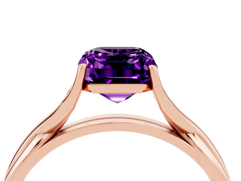 Rose gold Emerald Cut Amethyst Solitaire Twist Band Prong Setting Ring_52