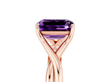 Rose gold Emerald Cut Amethyst Solitaire Twist Band Prong Setting Ring_53