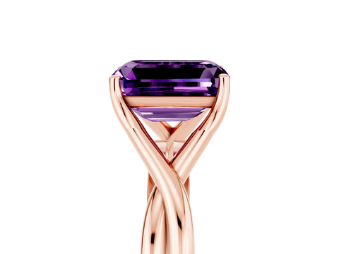 Rose gold Emerald Cut Amethyst Solitaire Twist Band Prong Setting Ring_53