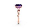 Rose gold Emerald Cut Amethyst Solitaire Twisted Band with Round  Accents and Prong Setting_14