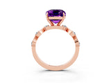 Rose gold Emerald Cut Amethyst Solitaire Twisted Band with Round  Accents and Prong Setting_15