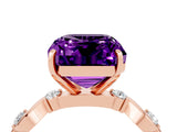 Rose gold Emerald Cut Amethyst Solitaire Twisted Band with Round  Accents and Prong Setting_16