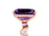 Rose gold Emerald Cut Amethyst Solitaire Twisted Band with Round  Accents and Prong Setting_17