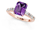 Rose gold Emerald Cut Amethyst Solitaire with Side Baguettes and Channel Set Band_1