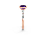 Rose gold Emerald Cut Amethyst Solitaire with Side Baguettes and Channel Set Band_2