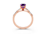 Rose gold Emerald Cut Amethyst Solitaire with Side Baguettes and Channel Set Band_3
