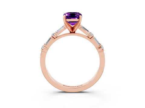 Rose gold Emerald Cut Amethyst Solitaire with Side Baguettes and Channel Set Band_3