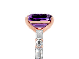 Rose gold Emerald Cut Amethyst Solitaire with Side Baguettes and Channel Set Band_5