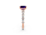 Rose gold Emerald Cut Amethyst Solitaire with Side Stones, Pave Band, Four-Prong Setting_50