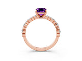 Rose gold Emerald Cut Amethyst Solitaire with Side Stones, Pave Band, Four-Prong Setting_51