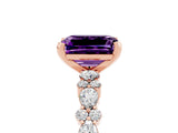 Rose gold Emerald Cut Amethyst Solitaire with Side Stones, Pave Band, Four-Prong Setting_53