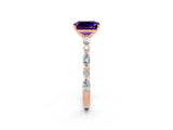 Rose gold Emerald Cut Amethyst Solitaire with Side Stones on a Pavé Band and Four-Prong Setting_2