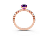 Rose gold Emerald Cut Amethyst Solitaire with Side Stones on a Pavé Band and Four-Prong Setting_3