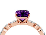 Rose gold Emerald Cut Amethyst Solitaire with Side Stones on a Pavé Band and Four-Prong Setting_4
