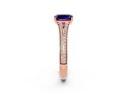 Rose gold Emerald Cut Amethyst Split Shank Engagement Ring with Pavé Band_2