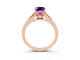 Rose gold Emerald Cut Amethyst Split Shank Engagement Ring with Pavé Band_3