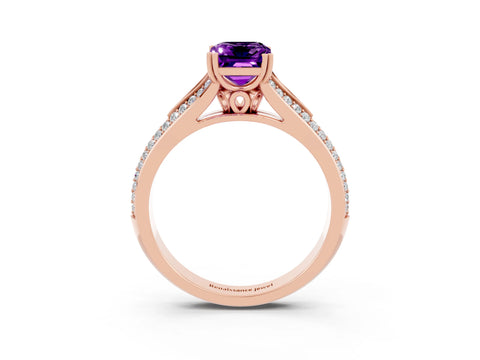 Rose gold Emerald Cut Amethyst Split Shank Engagement Ring with Pavé Band_3